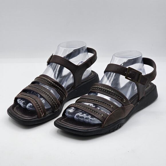 ECCO Ankle Strappy Sandal Summer Slim Brown Leather Size 6.5 - Picture 3 of 6